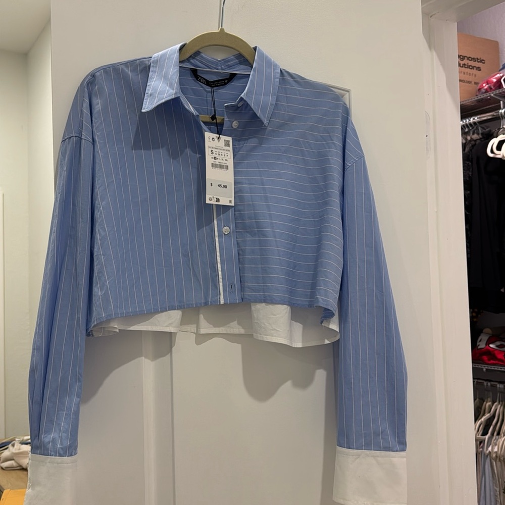 Zara striped crop shirt